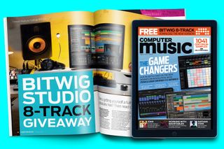 Cover of Computer Music magazine (August) with the Bitwig 8-Track offer page open)