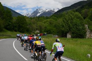 The Giro d'Italia peloton in the mountains