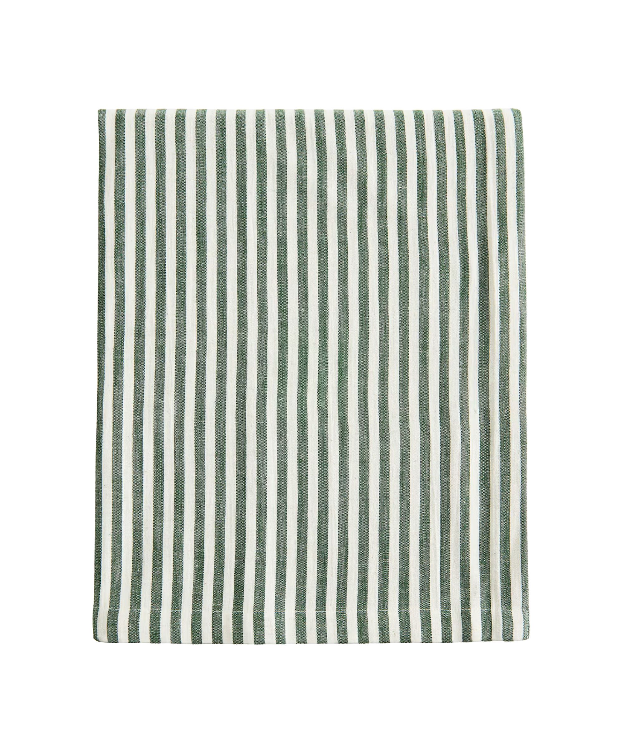 Green Striped Cotton Tablecloth