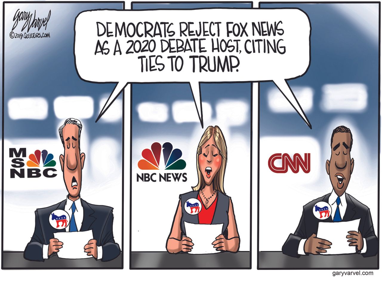 Political&amp;amp;nbsp;Cartoon&amp;amp;nbsp;U.S. Trump Fox News MSNBC CNN Democratic National Committee Debates