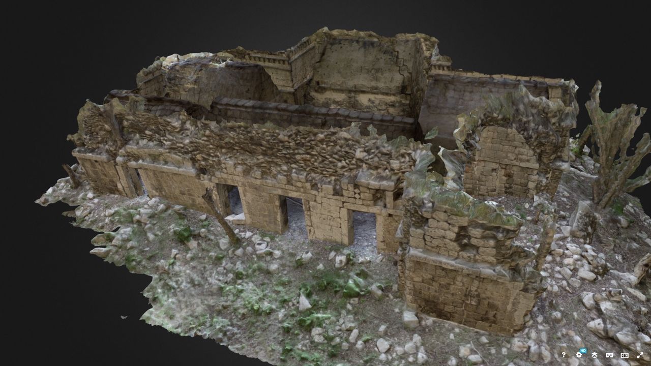 A 3D image of Kom, a poorly known ruin east of Kiuic that the Maya built in the Puuc region. The building, likely originally L-shaped, had three rooms added to it at a later date.