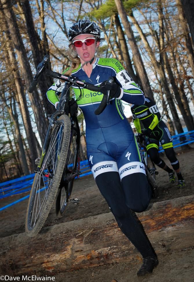 Kate Lysakowski (Cycle Lodge) making easy work of the logs with her long legs