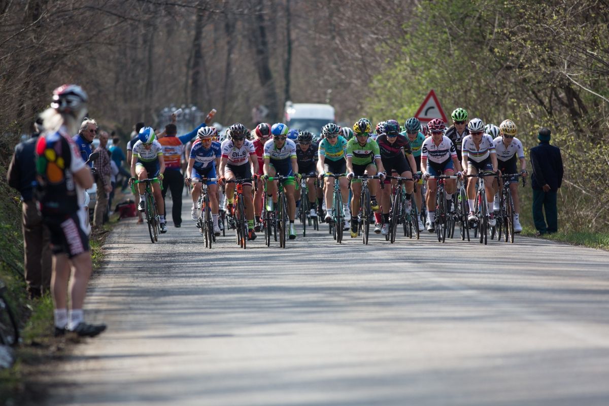 The peloton fans across the road