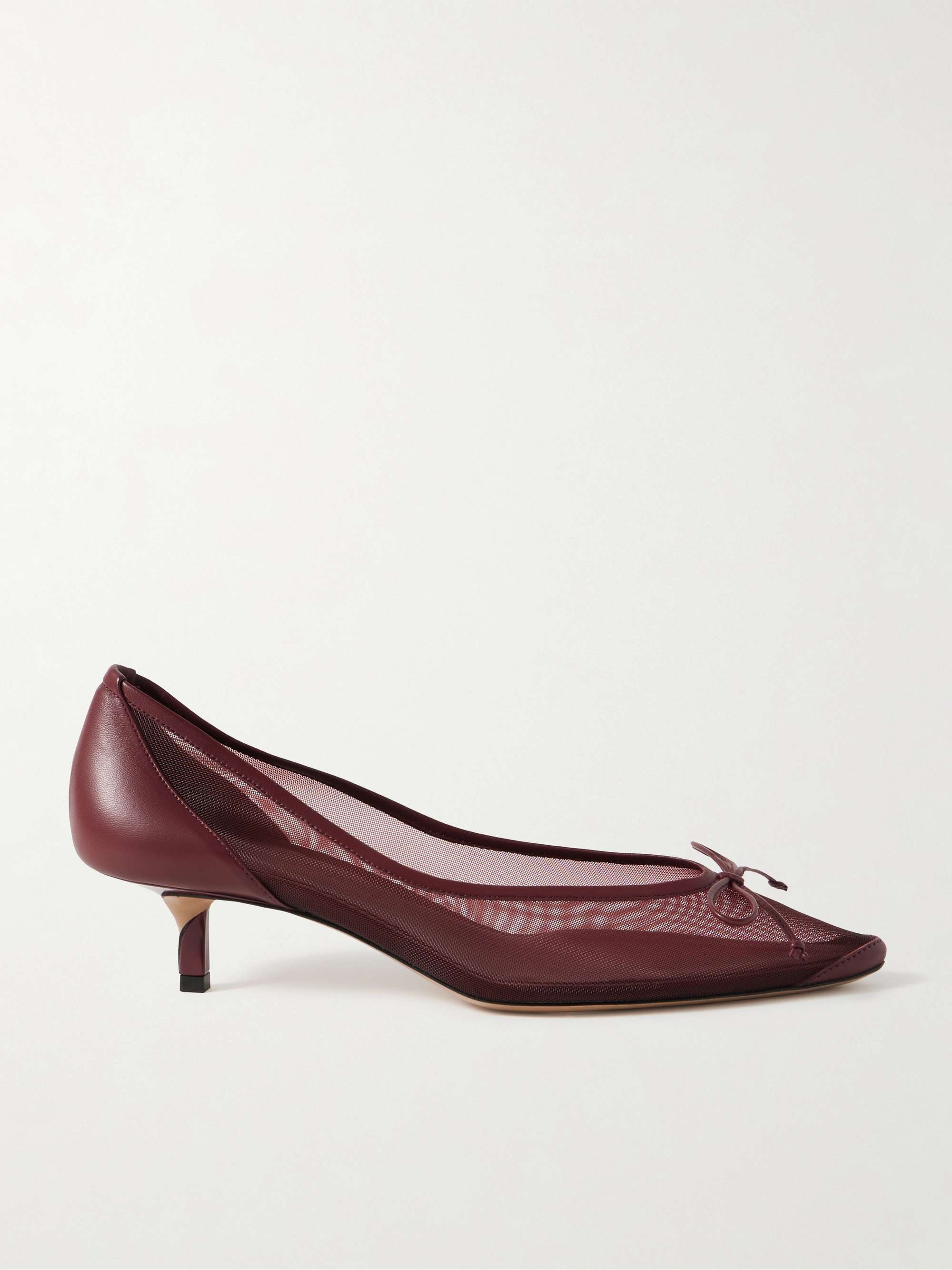 Tourni Bow-Detailed Leather-Trimmed Mesh Pumps