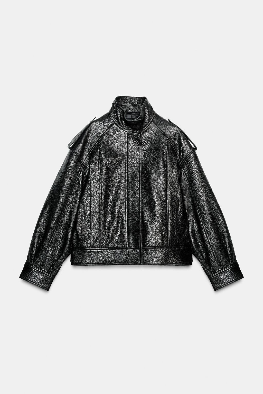 ZARA, Leather Bomber Jacket Zw Collection Limited Edition