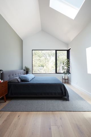 bedroom detail with skylight at South Pasadena Residence by Medium Plenty