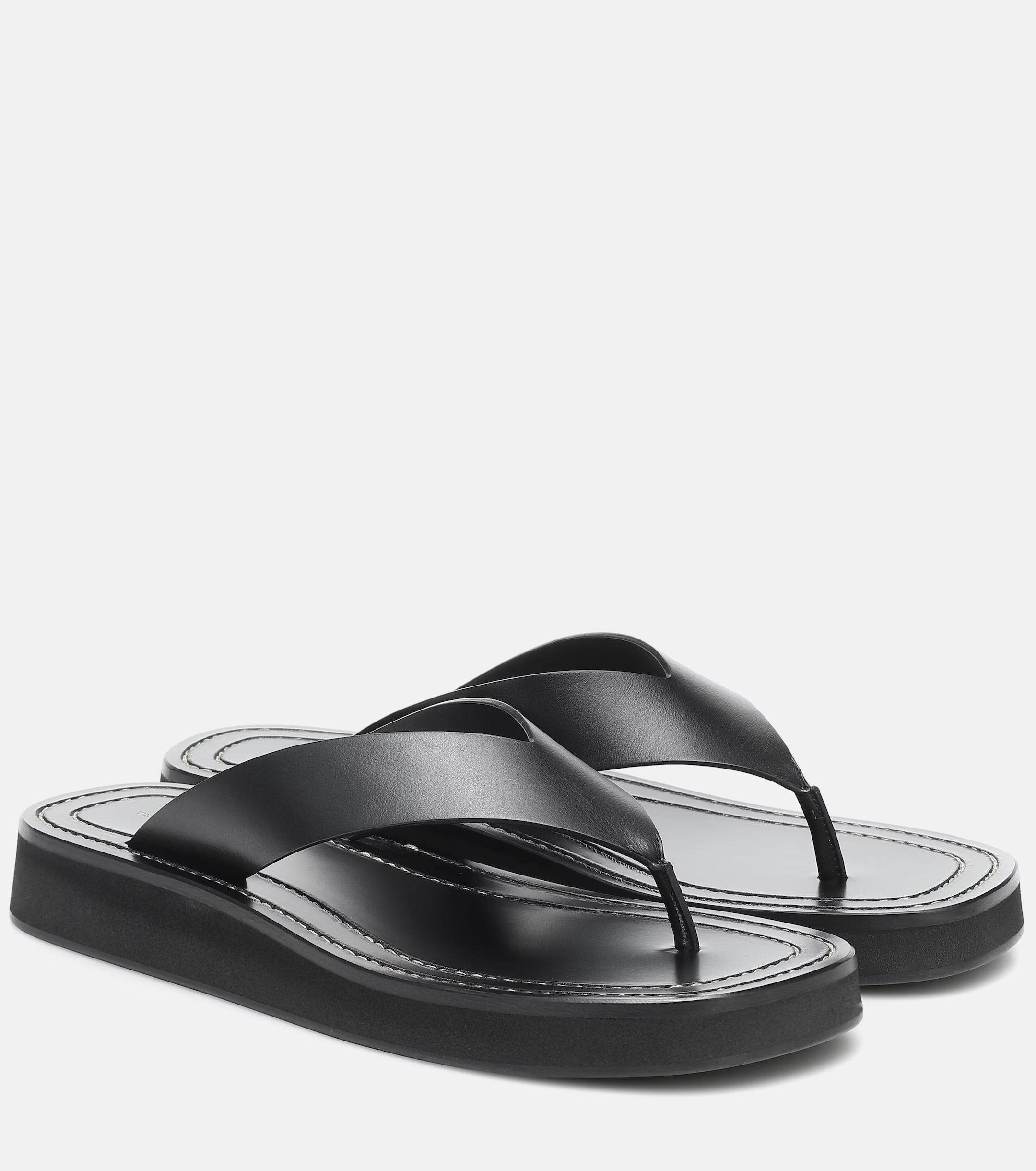 Ginza Two-Tone Leather and Suede Platform Flip Flops