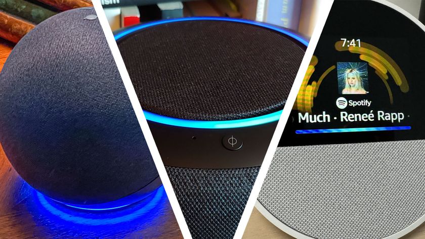 Montage of three Amazon Echo speakers