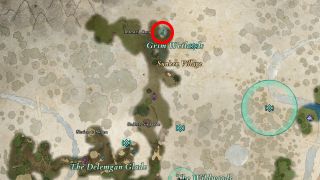 Avowed Totem of Defiance locations - A map showing the location of the Idol of Covert Plots in the Grim Wetlands.