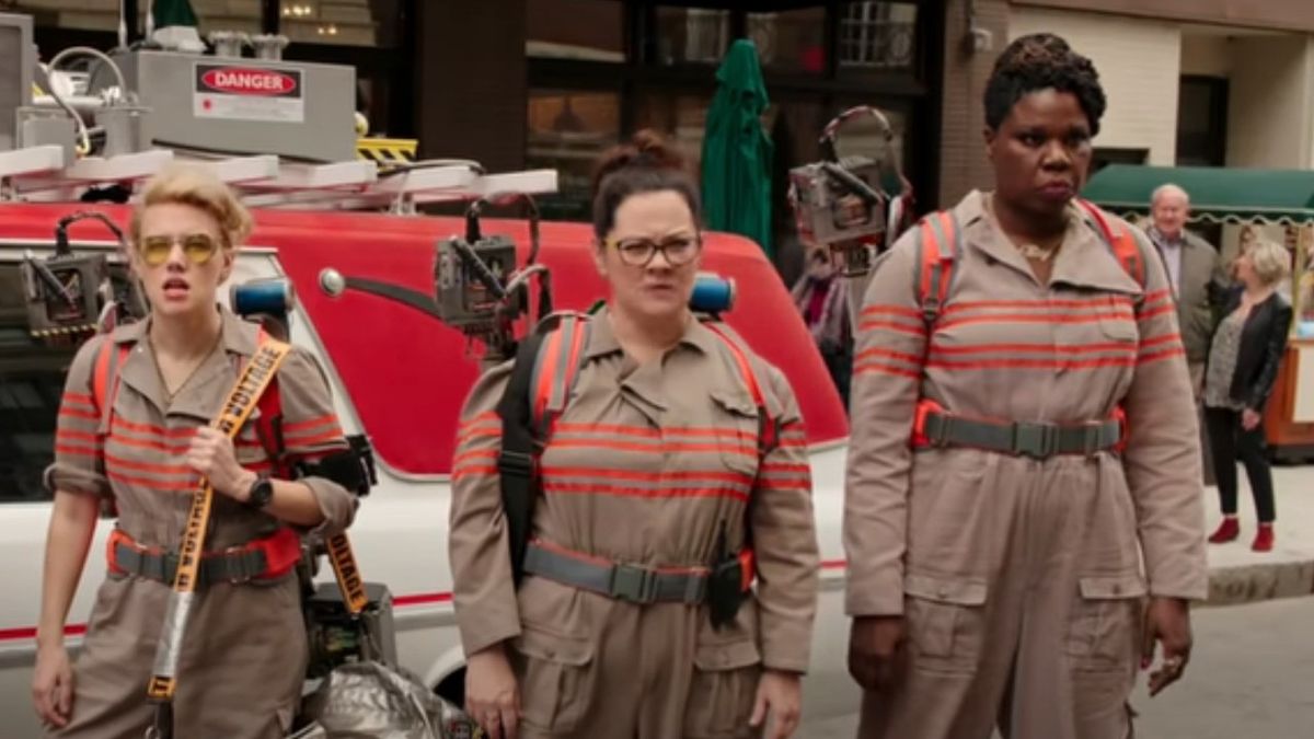 Kate McKinnon, Melissa McCarthy, and Leslie Jones ready to bust some ghosts in Ghostbusters