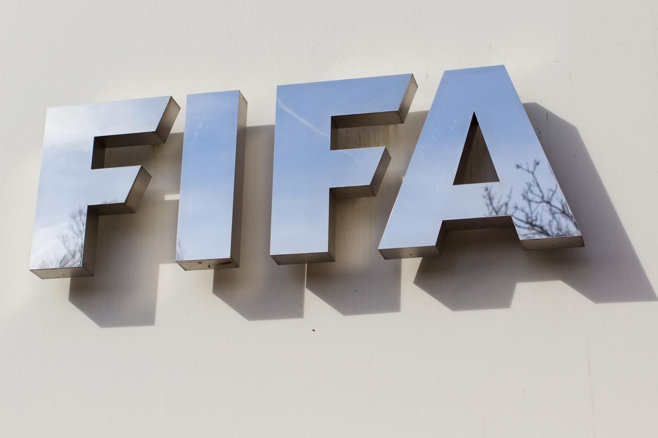 The FIFA logo at FIFA's Zurich headquarters in 2017