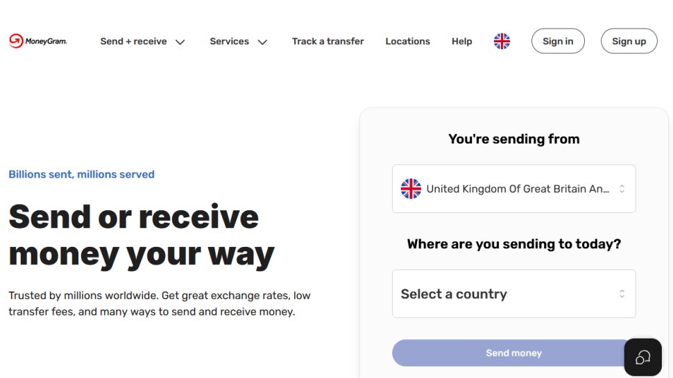 MoneyGram website screenshot (March 2026).