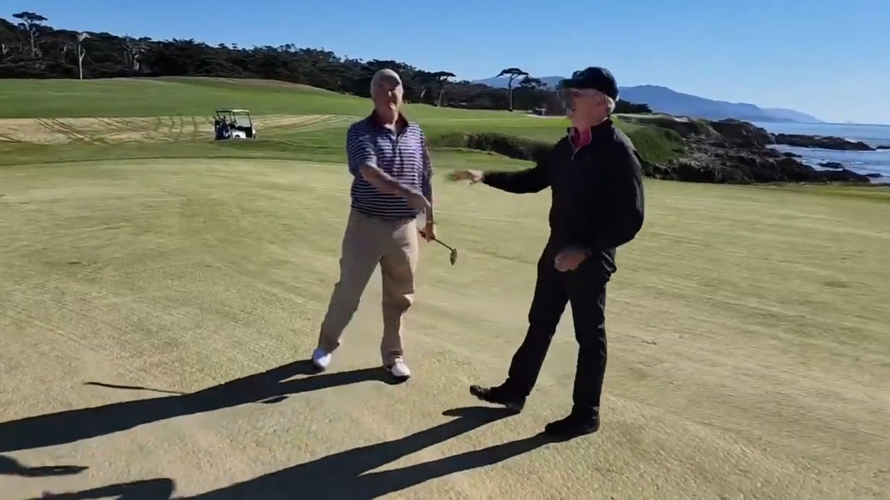 Players celebrate the hole-in-one at Cypress Point