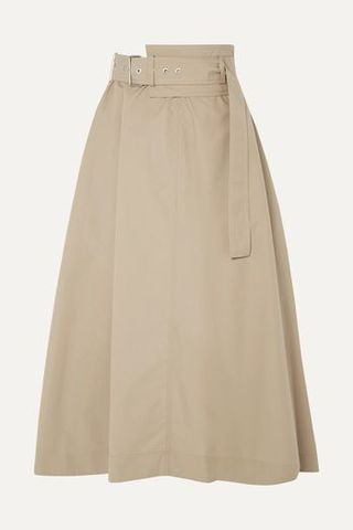 Belted Cotton-Blend Poplin Midi Skirt
