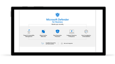 Image mimicking a tablet view of Microsoft Defender for Business and all the features it offers small businesses