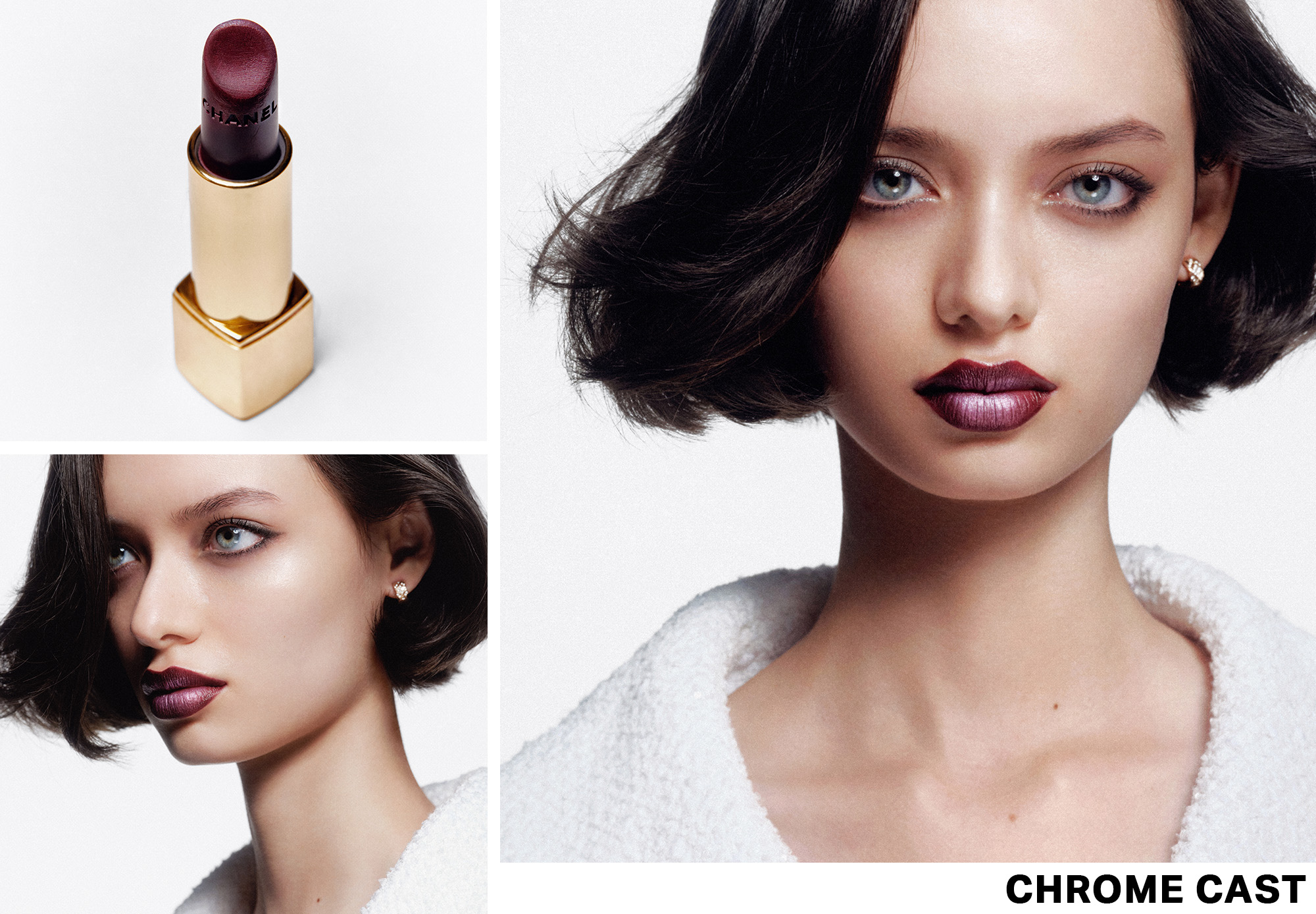 A model wearing the chrome cast French-girl makeup trend