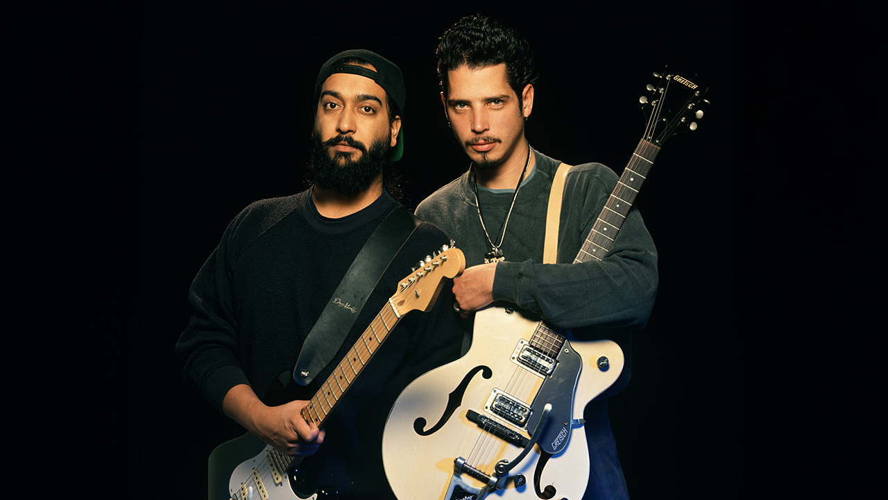 Singer/guitarist Chris Cornell (right) and guitarist Kim Thayil of Soundgarden pose for a portrait on December 1, 1993 in New York City, New York.