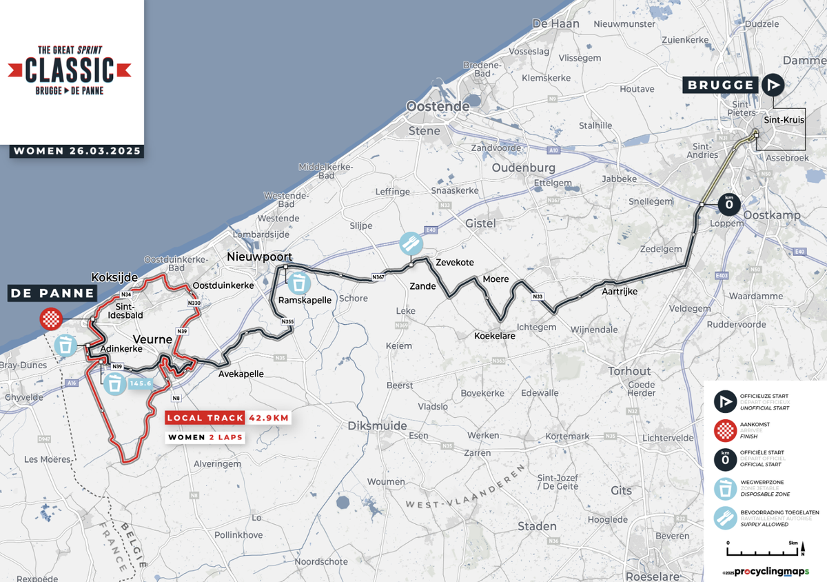 2025 route for Classic Brugge-De Panne Women