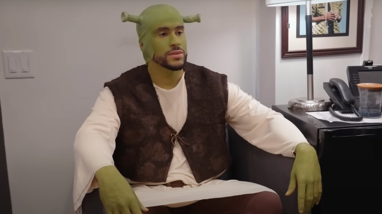 Bad Bunny dressed as Shrek on SNL