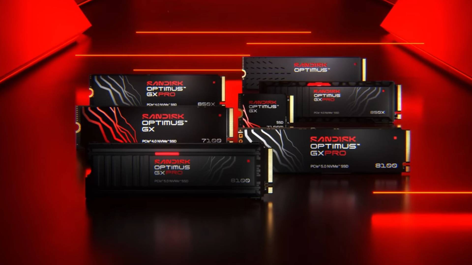 Screenshot from the 'Our Journey of Innovation' YouTube video showing the new Sandisk Optimus SSD products.