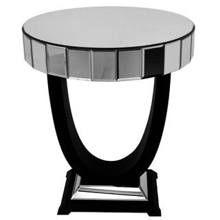 mirrored side table with metallic top and black stand