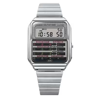 Casio Back to the Future limited edition calculator watch from different angles