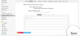 To sync music to your iPhone or iPad, select playlists, artists, albums, and genre where applicable. Click Apple, then Sync.
