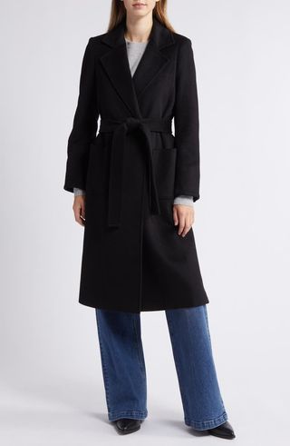 Wool blend wrap coat