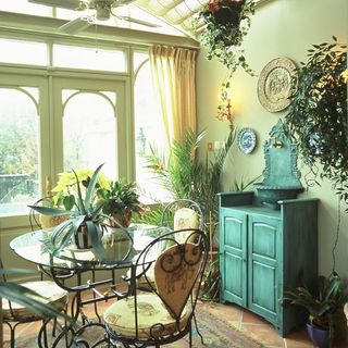 living room with plant in pots and window with curtains
