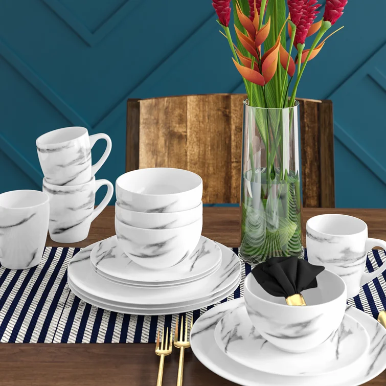 marbled white dinnerware set
