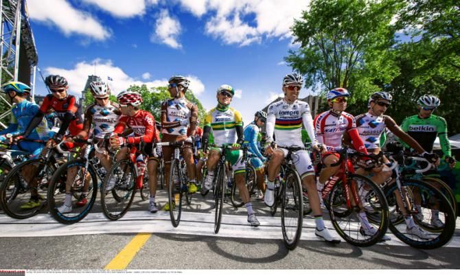 The favorites for the race line up for the start of Grand Prix Cycliste de Qu&eacute;bec