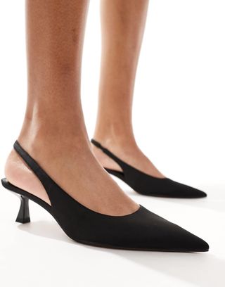 Asos Design Stroll Slingback Mid Heel Shoes in Black