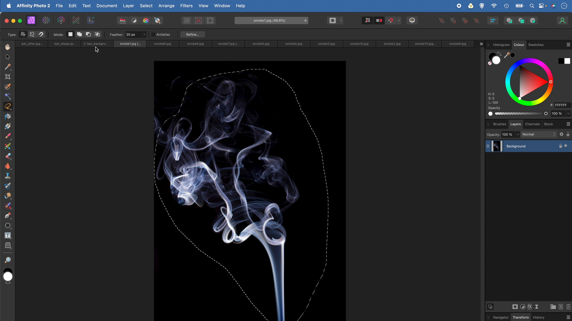 Next up, you'll use the Lasso Tool to select and blend the smoke texture in