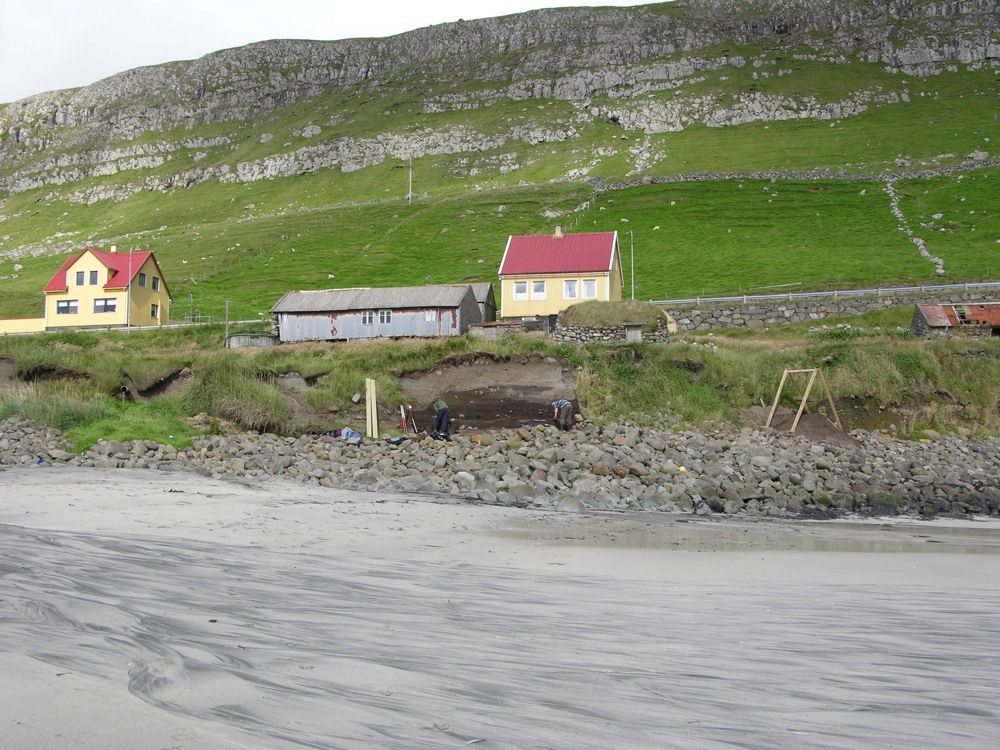 excavation showing evidence of human settlement on the Faroes.