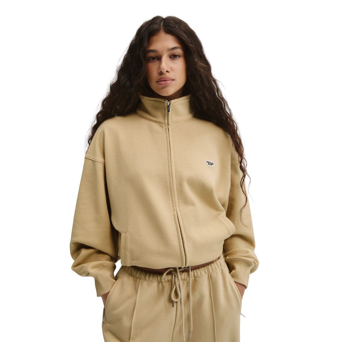 Drawcord Zip Through Sweatshirt - Caramel Beige