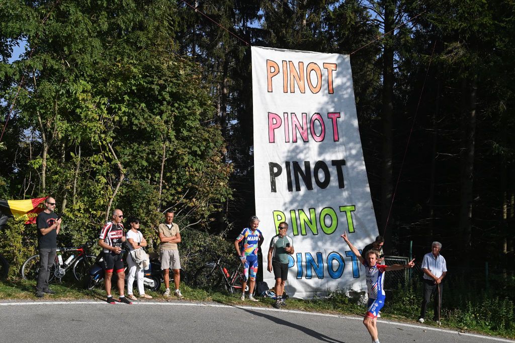 Fans of Thibaut Pinot (Groupama FDJ) cheer the French rider on his final race