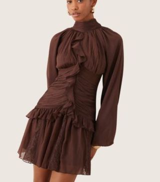 Image of brown ruffle dress