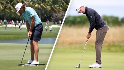 Cam Smith and Jordan Spieth demonstrating the putting address position and correct putting stance