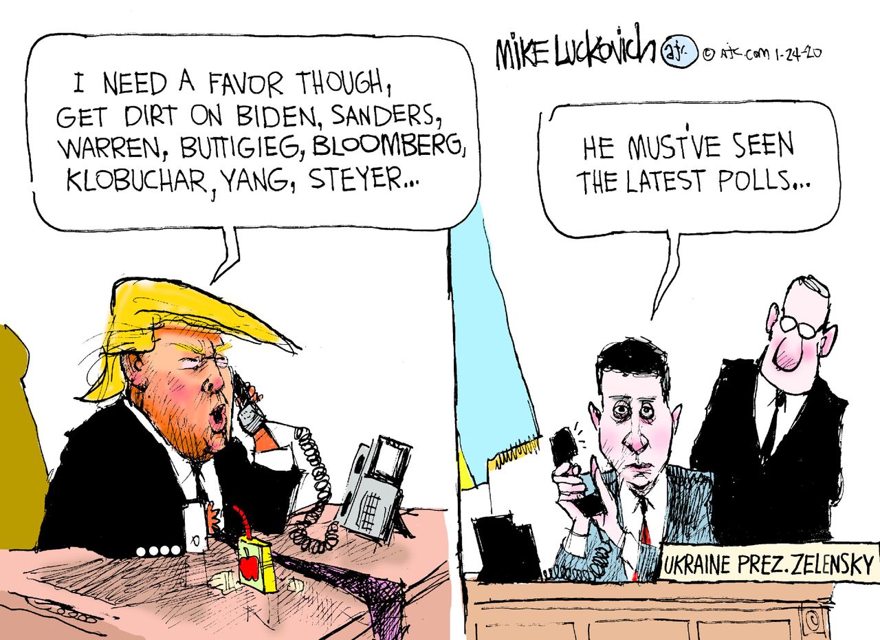 Political Cartoon U.S. Trump Ukraine Volodymyr Zelensky 2020 election polls