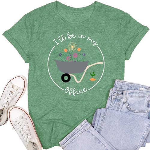 Suwatoin Garden Shirts for Women Plant Lover Gardener T-Shirt I'll Be in My Office Gardening Tee Tops