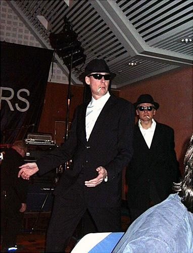 John Axel Hansen and Troels Johnsen entering the room for their Blues Brothers act