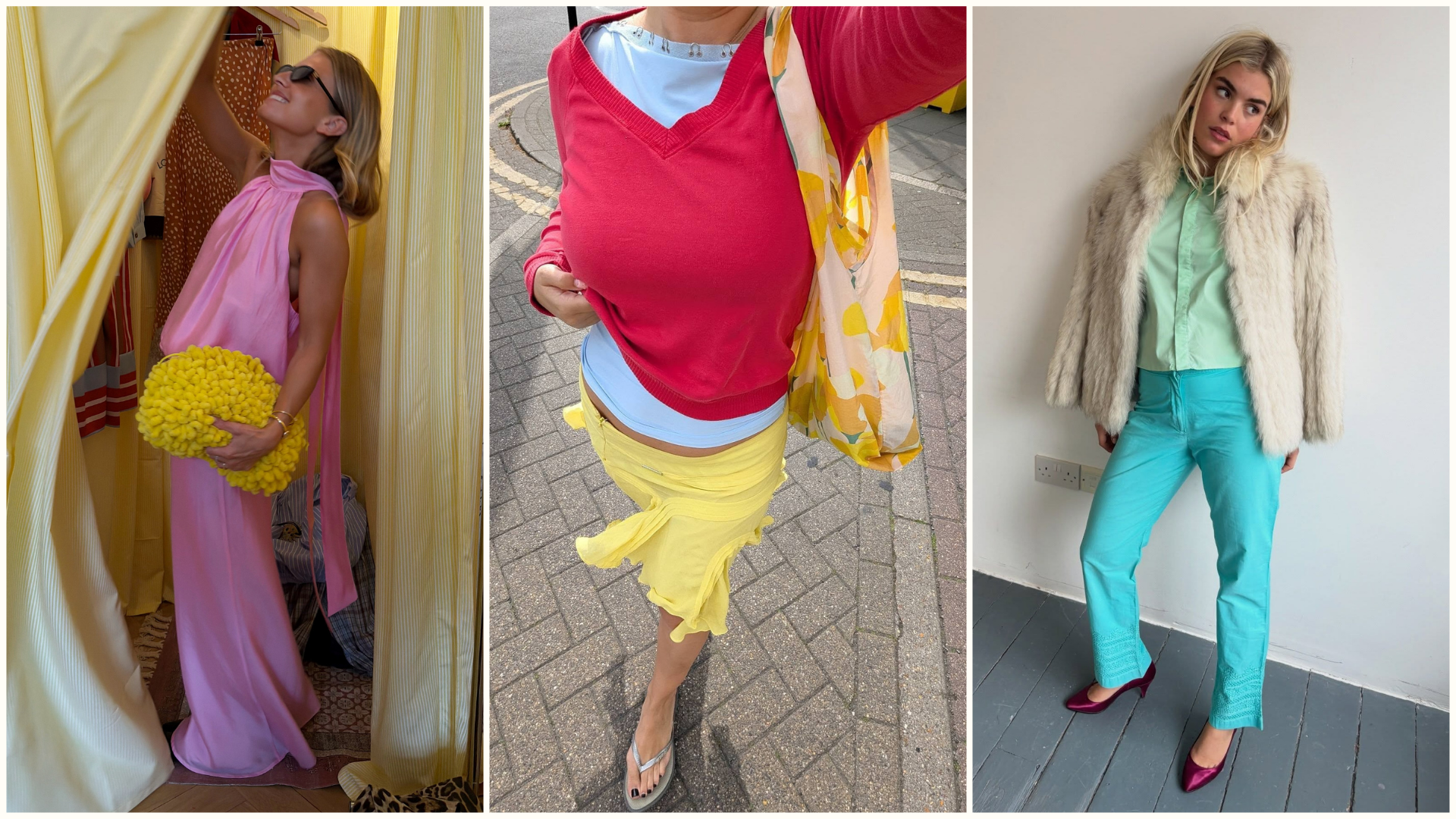 Three fashion people wear dated Y2K colour trends 2026