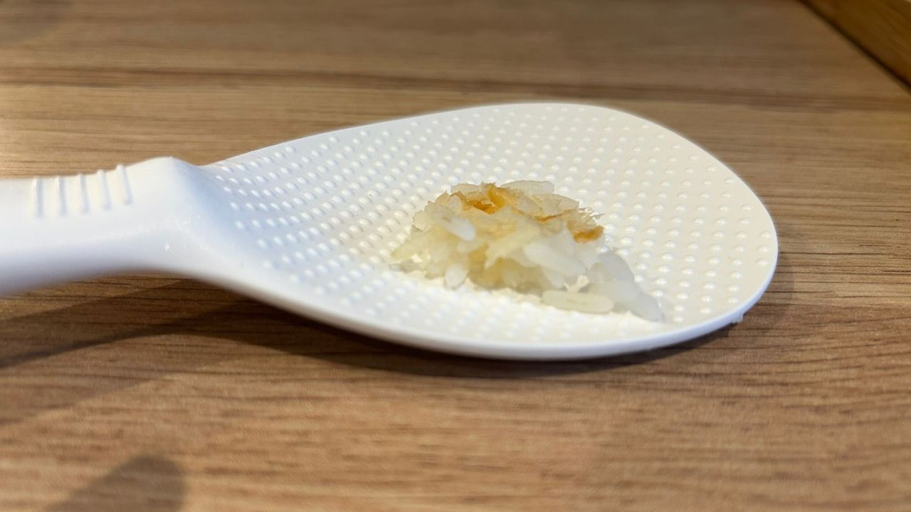 Clump of overcooked rice prepared using Cosori 5L Rice Cooker
