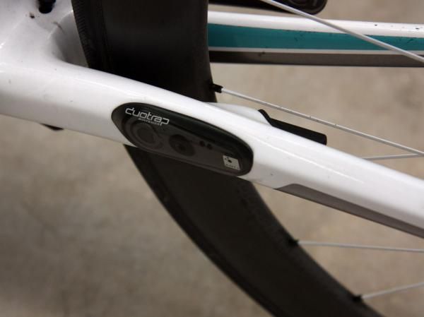 Bontrager's own DuoTrap wireless speed and cadence sensor inserts neatly into the non-driveside chain stay.