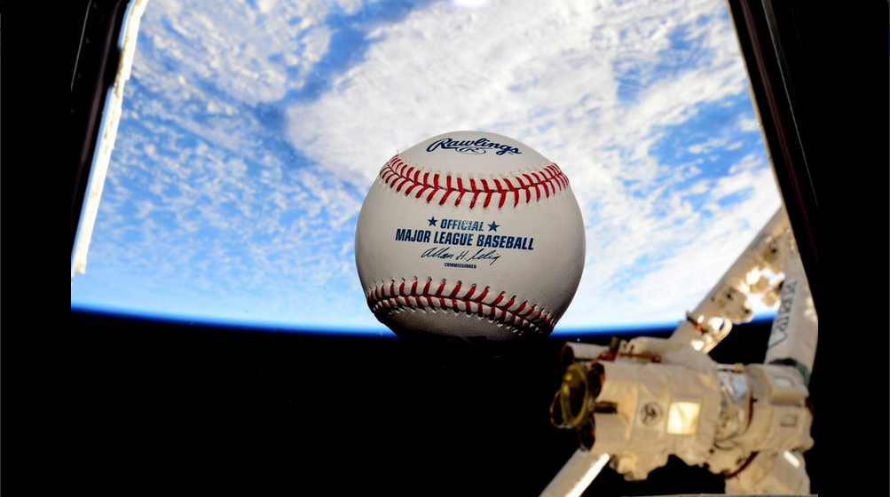 NASA astronaut Terry Virts snapped this photo of an MLB baseball floating in weightlessness on the International Space Station for opening day on April 6, 2015.