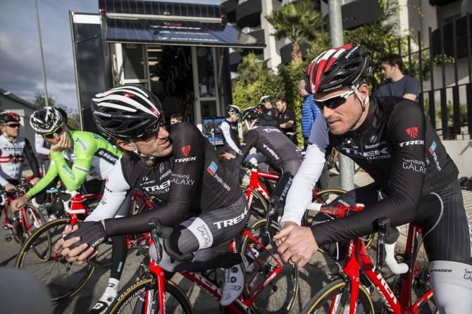 Fabian Cancellara and Gregory Rast ahead of a training ride at the Trek Factory Racing camp.