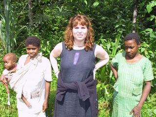 Study researcher Sarah Tishkoff (center) with Pygmy women from Cameroon.