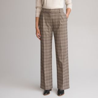 Checked Wide Leg Trousers, Length 31.5