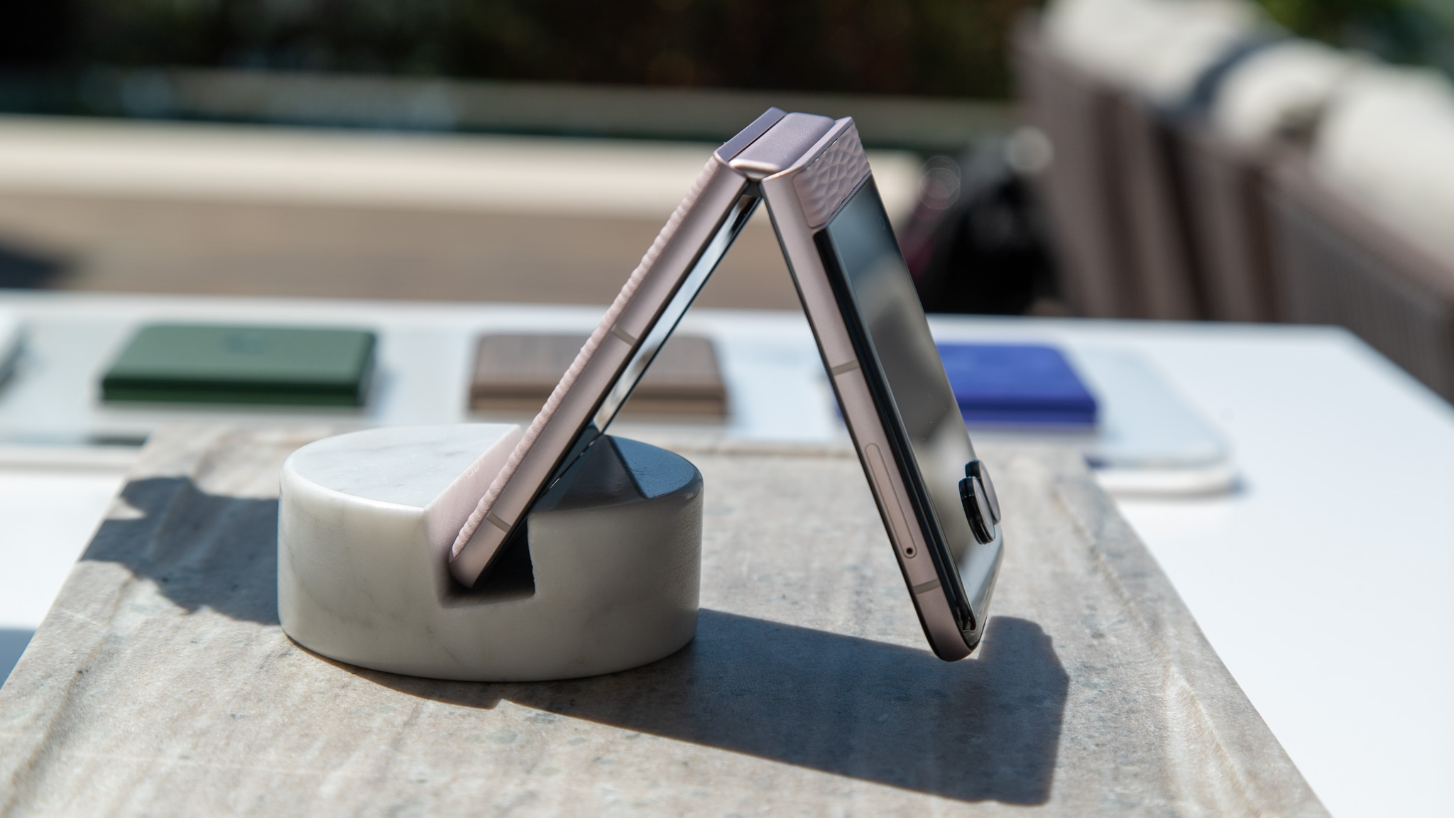 Motorola Razr 2026 balancing on a stand