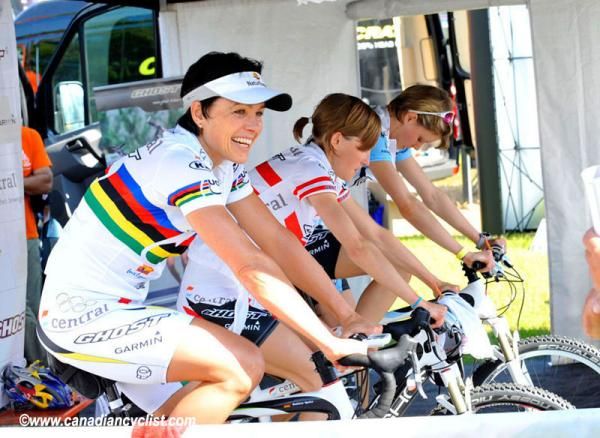 Sabine Spitz warms up for the start of her first World Cup of 2010.
